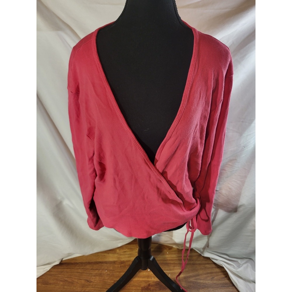 Big Bud Press Shirt Womens 6XL Pin Wrap Top Ribbed Tie Crop Long Sleeve Made USA